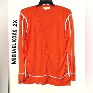Michael Kors Orange Spring Cardigan With Stripes EUC 2X